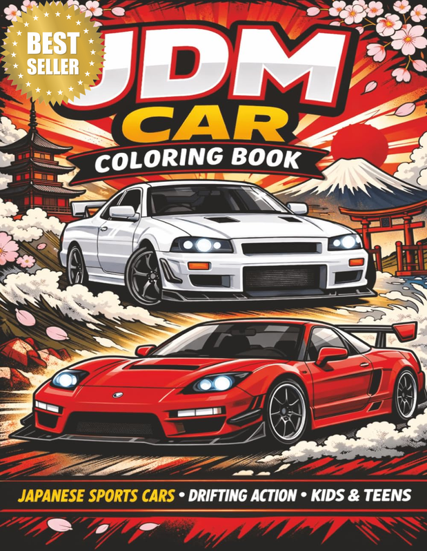 JDM Coloring Book.: over 100 Pages Featuring 50+ Iconic Japanese Cars with Detai