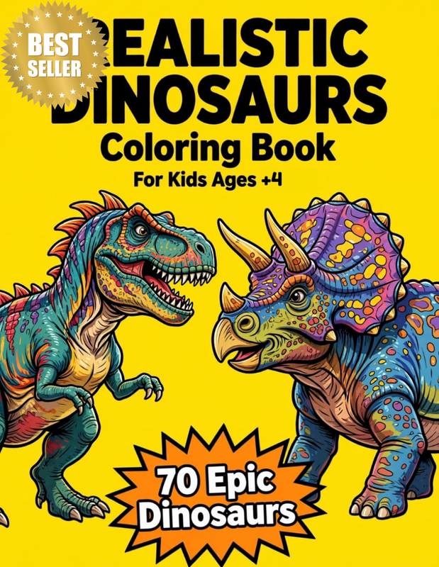 REALISTIC DINOSAURS: Coloring Book for Kids Ages 4+ , 70 EPIC DINOSAURS