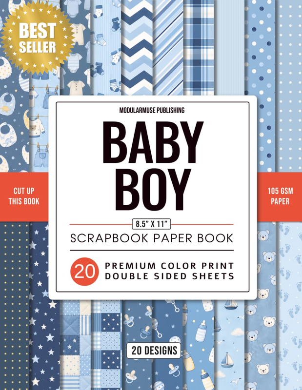 Baby Boy: Premium Color Scrapbook Paper Book – 20 Double-Sided Sheets, 20 Design