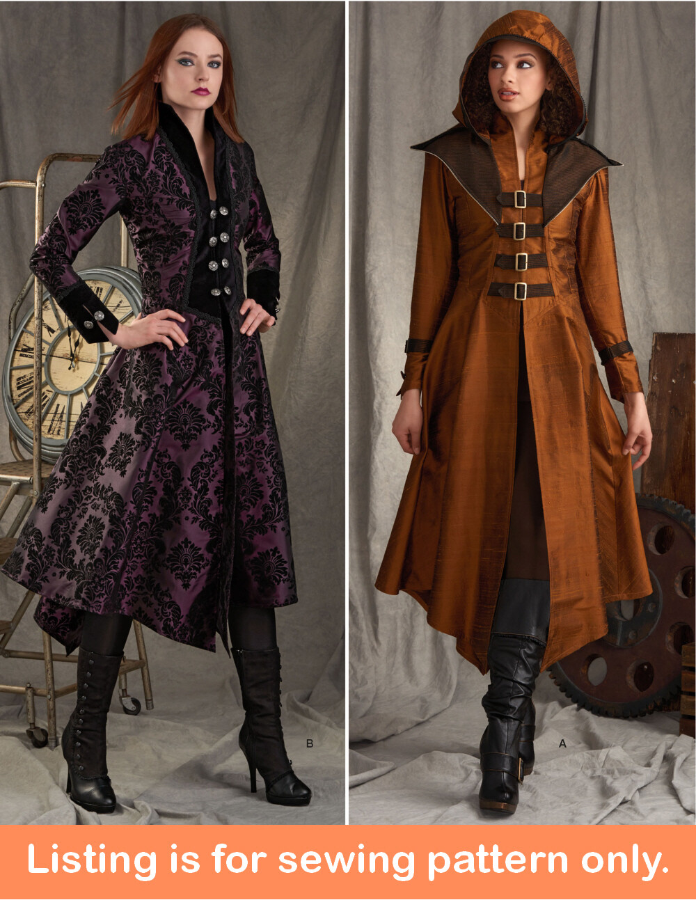 sewing-pattern-women-costume-long-maxi-coat-jacket-steampunk-halloween-hood-8769-ebay