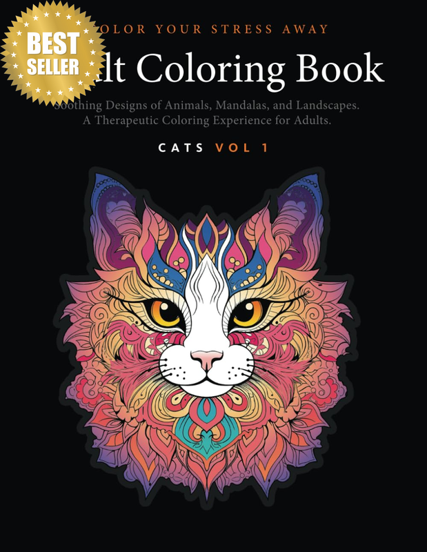 Color Your Stress Away: Adult Coloring Book with Soothing Designs of Cats, Manda