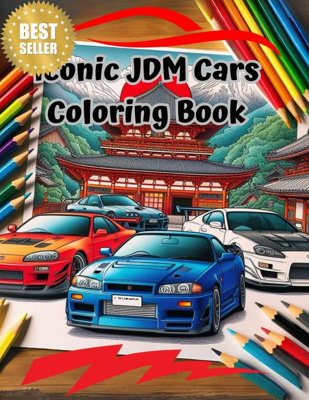 Iconic JDM Cars Coloring Book: Ages 10+