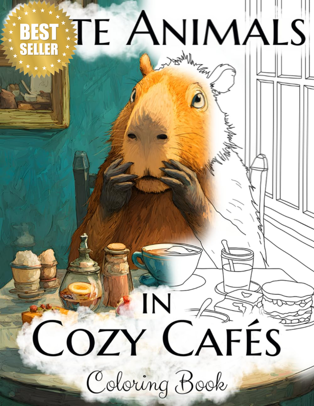 Cute Animals in Cozy Cafés Coloring Book: Vintage Café Scenes with Adorable Anim