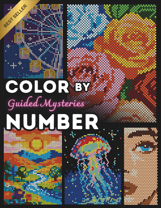Color by Number Guided Mysteries: 50 Mosaic Pixel Coloring Book for Adults, a Gu