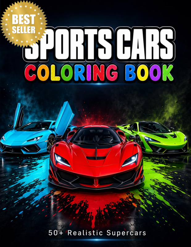 Sports Cars Coloring Book: 50+ Realistic Supercars, Muscle, Race, Luxury & Retro