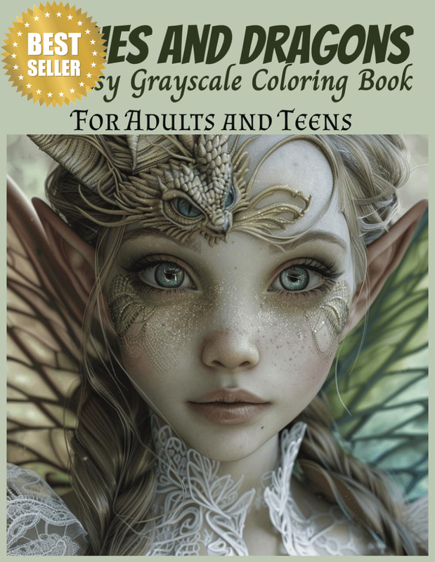 Fairies and Dragons Fantasy Grayscale Coloring Book for Adults and Teens: for Ad