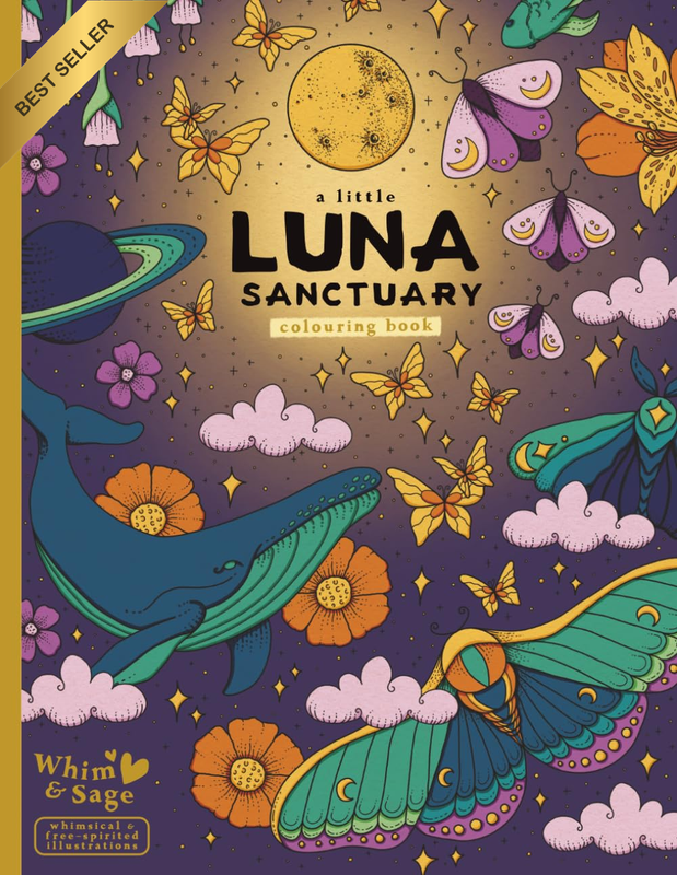 A Little Luna Sanctuary Colouring Book: Whimsical Moon-Inspired Hand-Drawn Pages