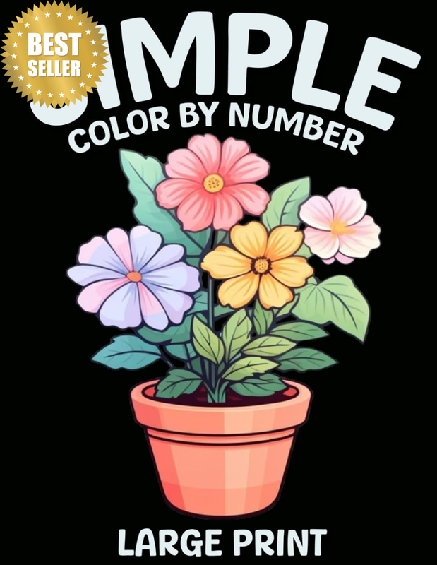 Large Print Simple Color by Number: Large Print Color by Number Adult Coloring B