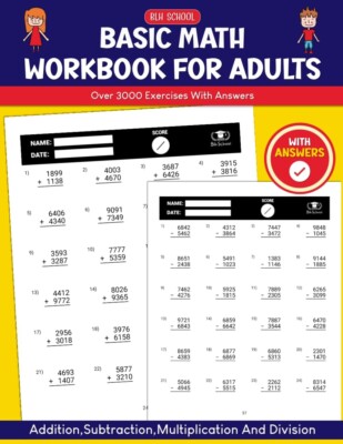 Basic Math Workbook For Adults Addition,Subtraction,Multiplication And Division