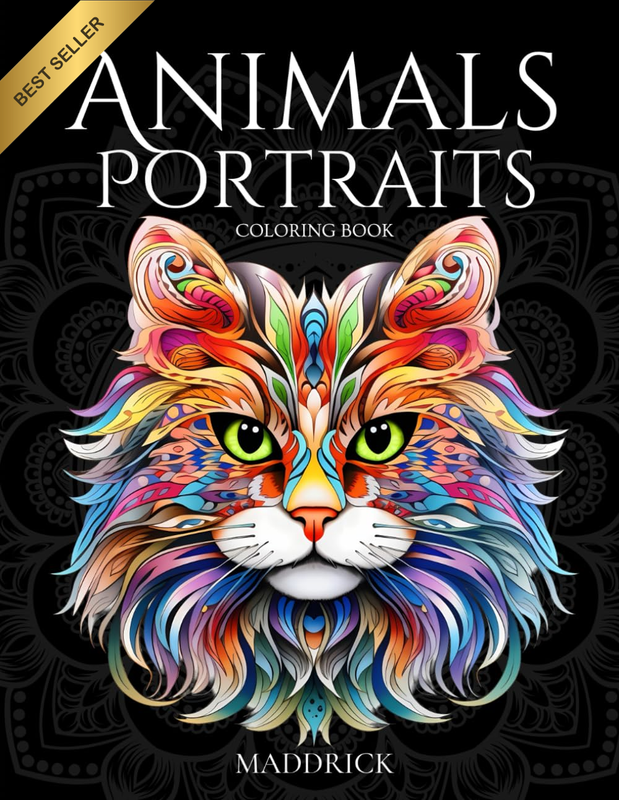 Animals Portraits Coloring Book: Complex Patterns, Mandala Style and Flowers for