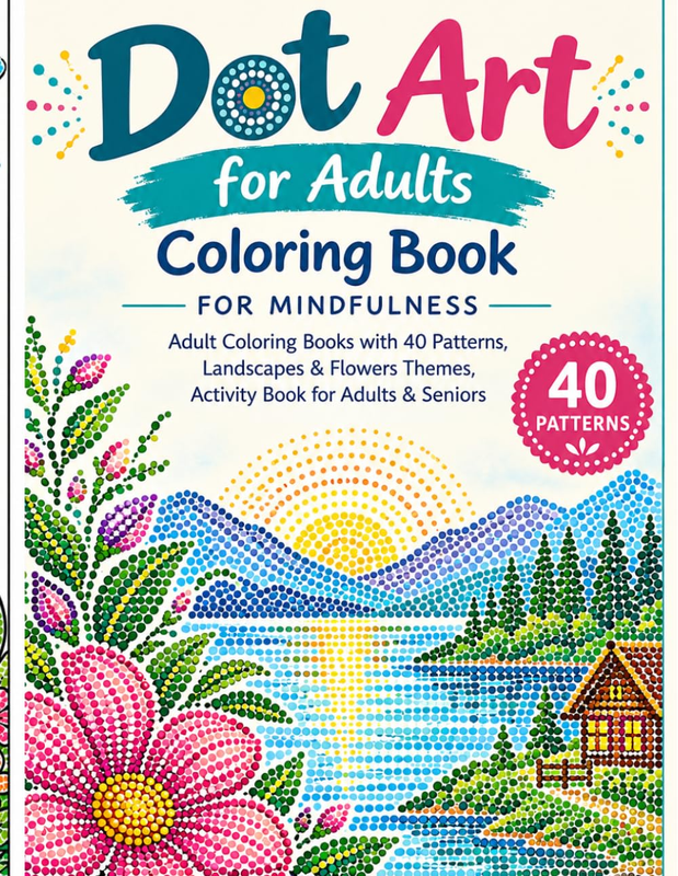 Dot Art Coloring Book for Adults: 40 Mindful Dot Art Patterns, Landscapes & Flow