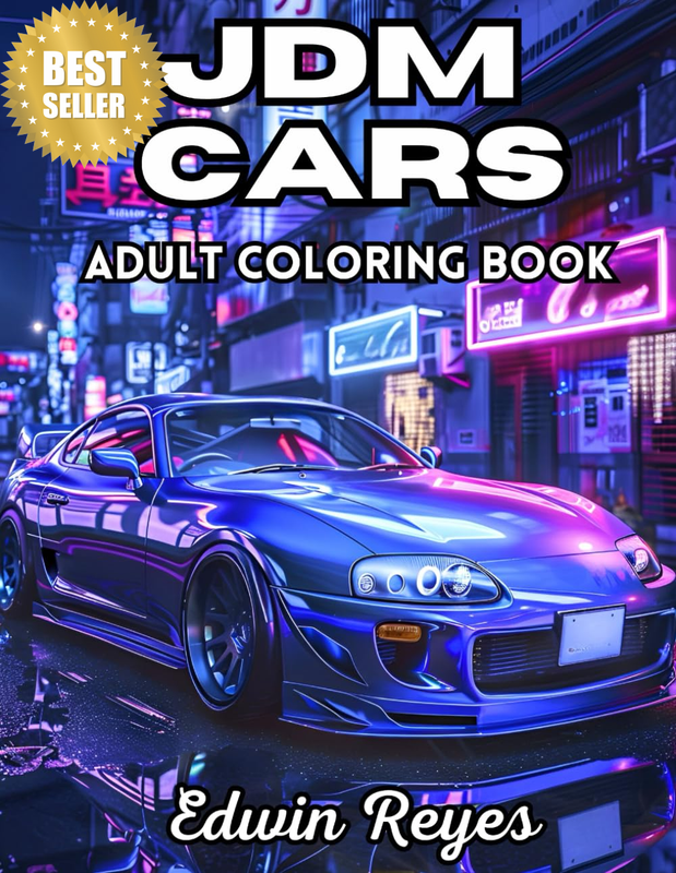 JDM Cars Adult Coloring Book: 40 Pages to Color of Japanese Iconic Models, Legen