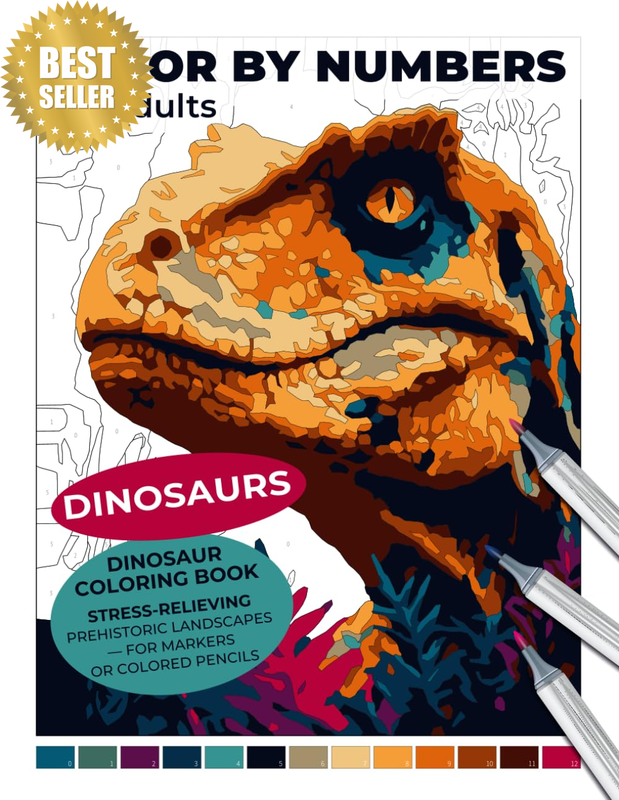 Dinosaurs Color by Numbers for Adults | Dinosaur Coloring Book | Stress-Relievin