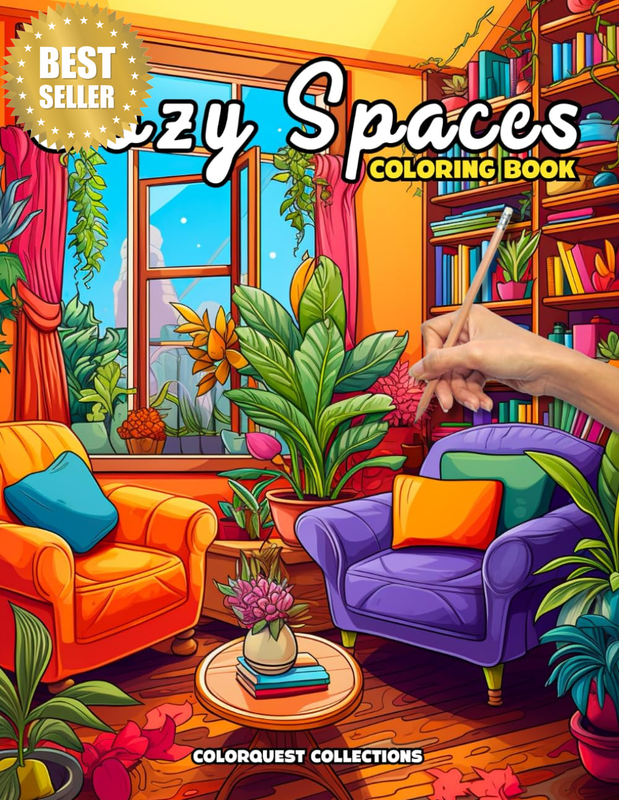 Cozy Spaces Coloring Book: Comforting Corners for Relaxation and Stress Relief