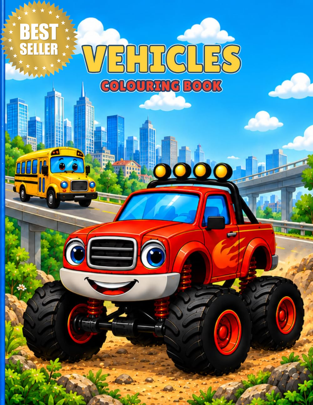 Vehicles Colouring Book: 30 Fun & Easy Colouring Pages Featuring Cars, Trucks, A