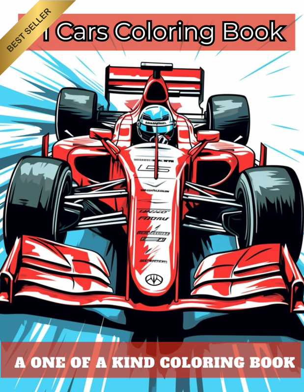 F1 Cars Coloring Book: 30 Full Page Illustrations Featuring Formula Cars for Age