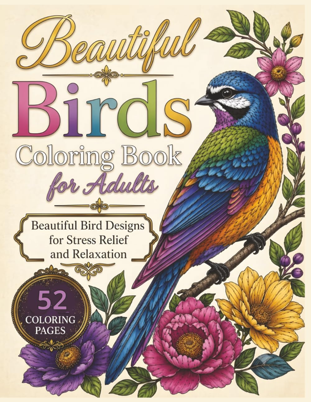 Beautiful Birds Coloring Book for Adults: Adult Coloring Book Birds and Flowers