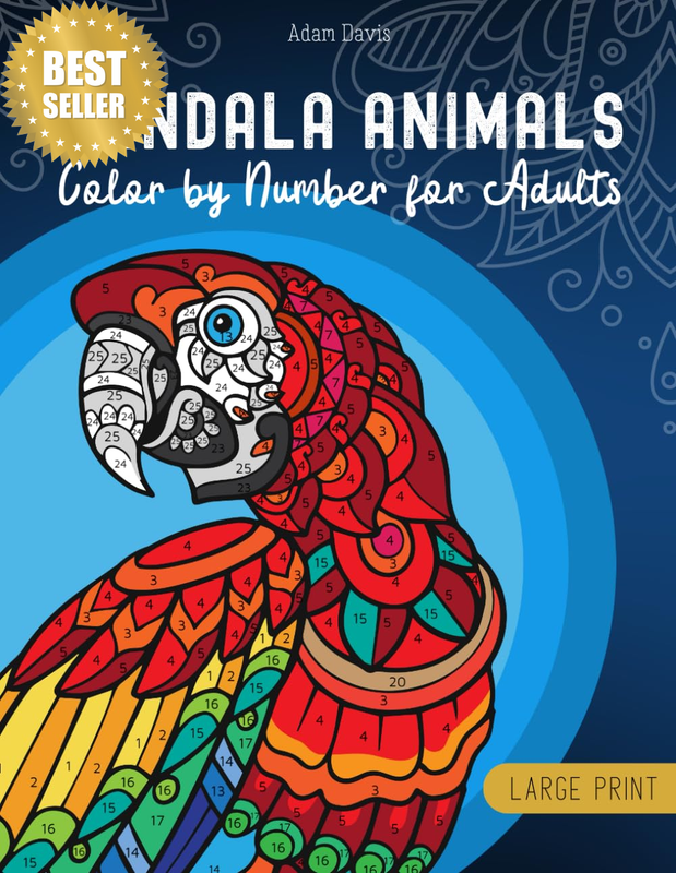 Mandala Animals Color by Number for Adults (Large Print): Activity Coloring Book