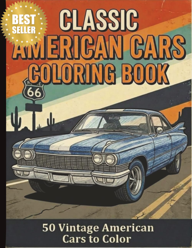 Classic American Cars Coloring Book: 50 Vintage Cars, Muscle Cars & Retro Automo