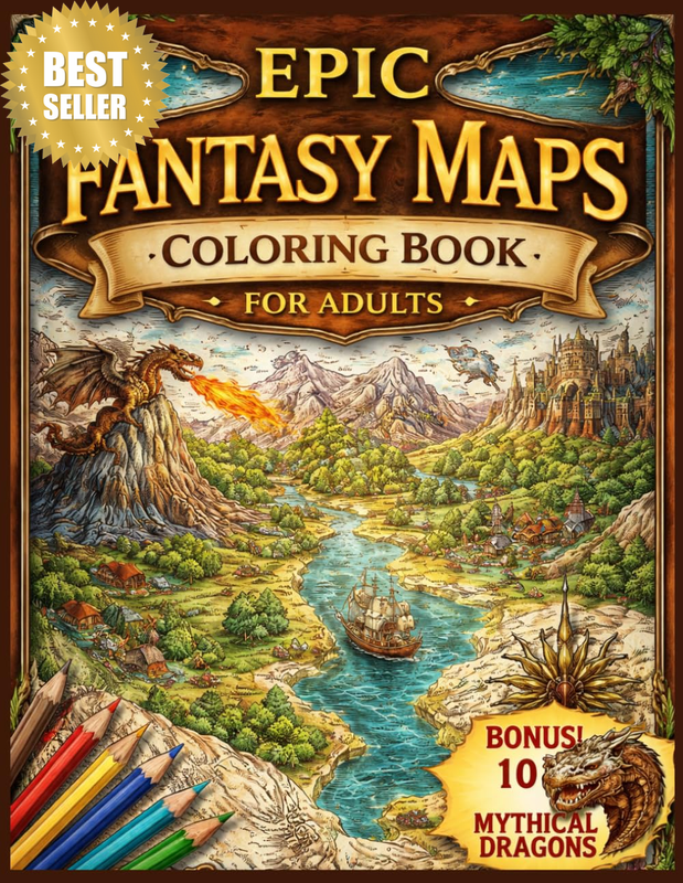 Epic Fantasy Maps Coloring Book for Adults: 110+ Beautifully Detailed Maps of Ma