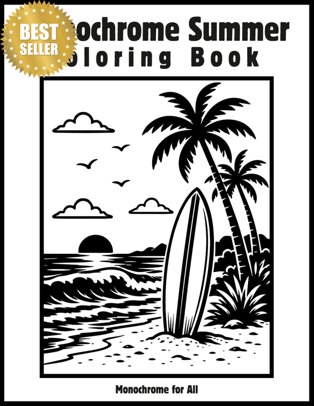 Monochrome Summer Coloring Book: One Color Coloring Book Featuring 45 Black and