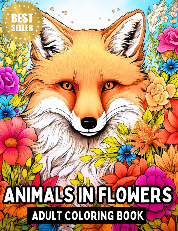 Animals in Flowers Adult Coloring Book for Women: Relaxing Book to Relieve Stres