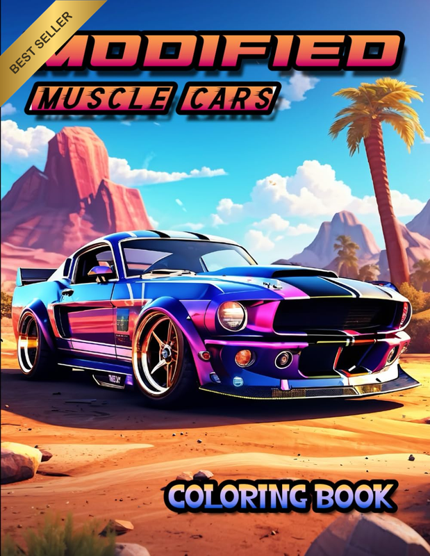Modified Muscle Cars Coloring Book: High-Octane Fun, Detailed Muscle Car Designs