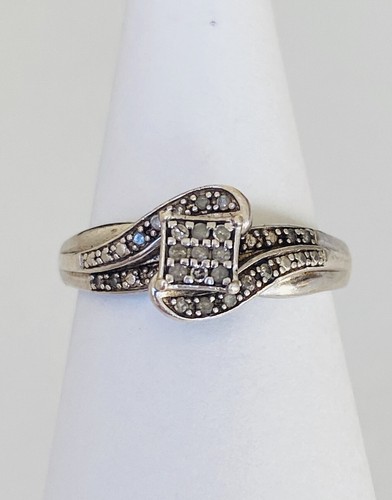DESIGNER SIGNED EC STERLING SILVER 925 PAVE DIAMOND RING