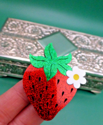 Modern Strawberry BROOCH Red Ripe Daisy Flower Handmade acrylic