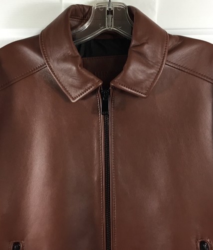 Pre-owned Murano Premium Leather Jacket Men's Medium Brown Lamb Skin Full Zip Bomber $495