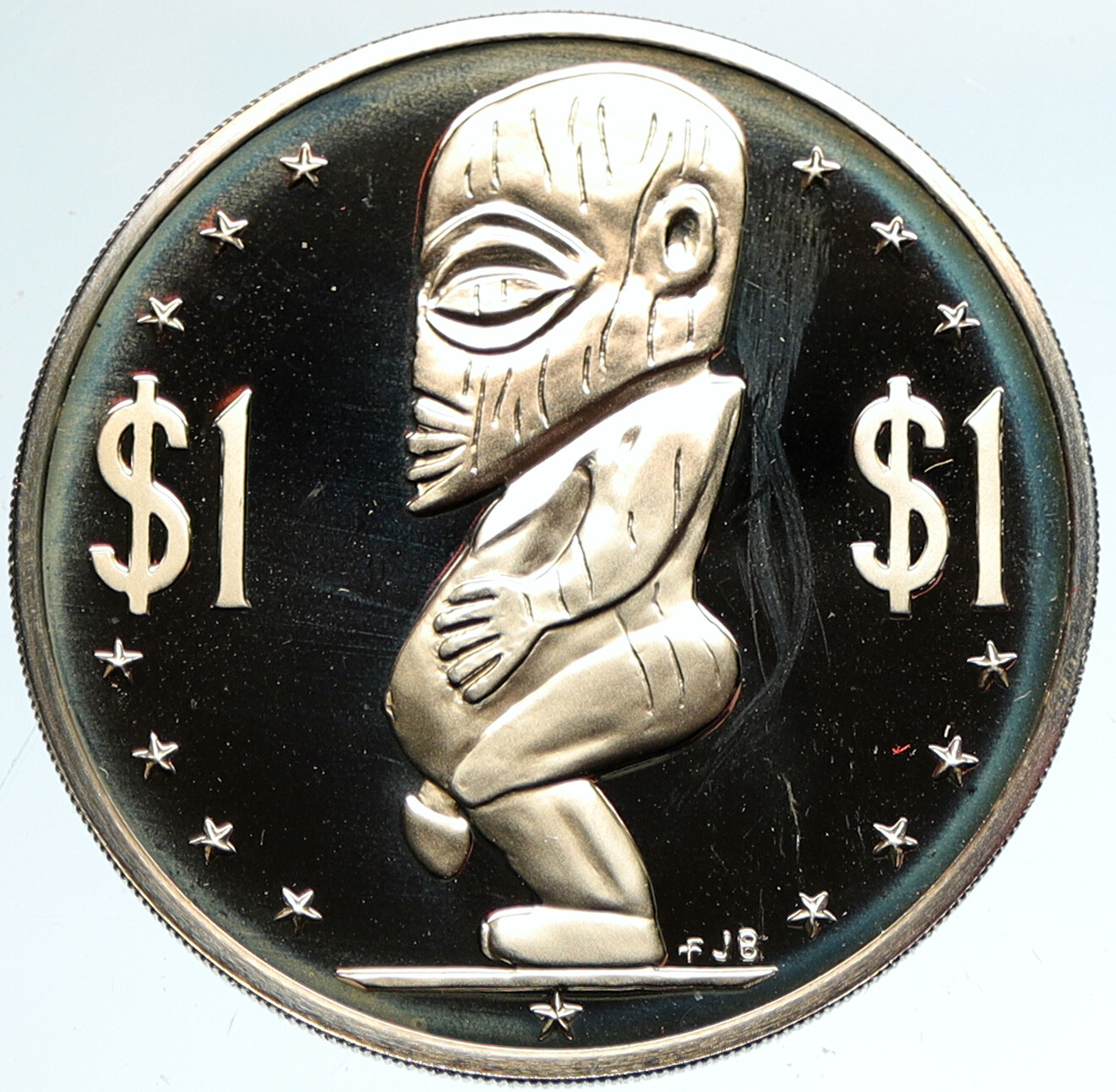 1975 COOK ISLANDS Elizabeth II OLD Polynesian Statue Proof Dollar