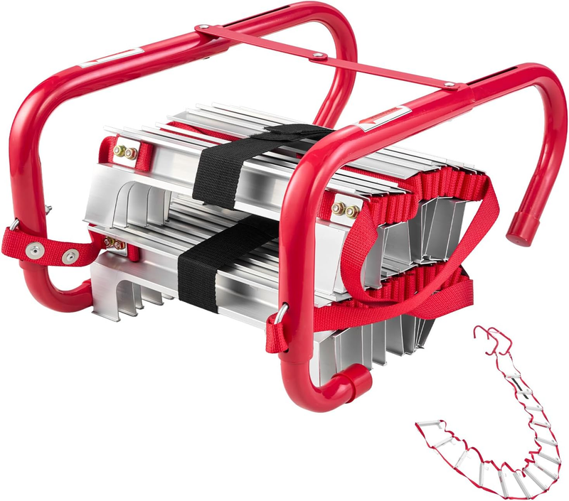 Fire Escape Ladder, 2-Story 13FT Retractable Emergency Fire Ladder, Lightweight Aluminum Alloy Safety Escape Ladders with Sturdy Polyester Strap, Anti-Slip Rung & Wide Steps, 1000LBS Max Loading