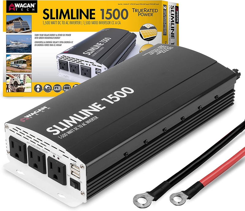 Wagan EL3722 1500W Slim Line AC to DC Power Inverter 1500W Truerated Continuous