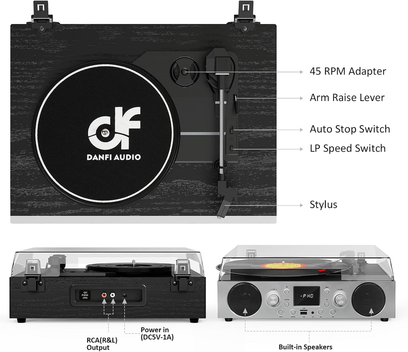 Vinyl Record Player Bluetooth Turntable with USB Digital FM Radio Vintage Turnta