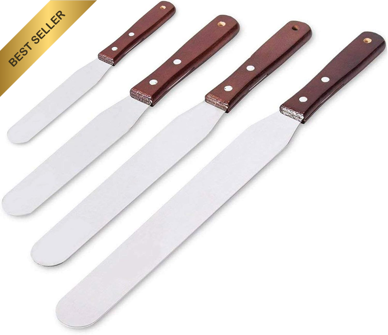 4PC Straight Cake Icing Spatula Set 4in 6in 8in 10in Stainless Steel Wood Handle