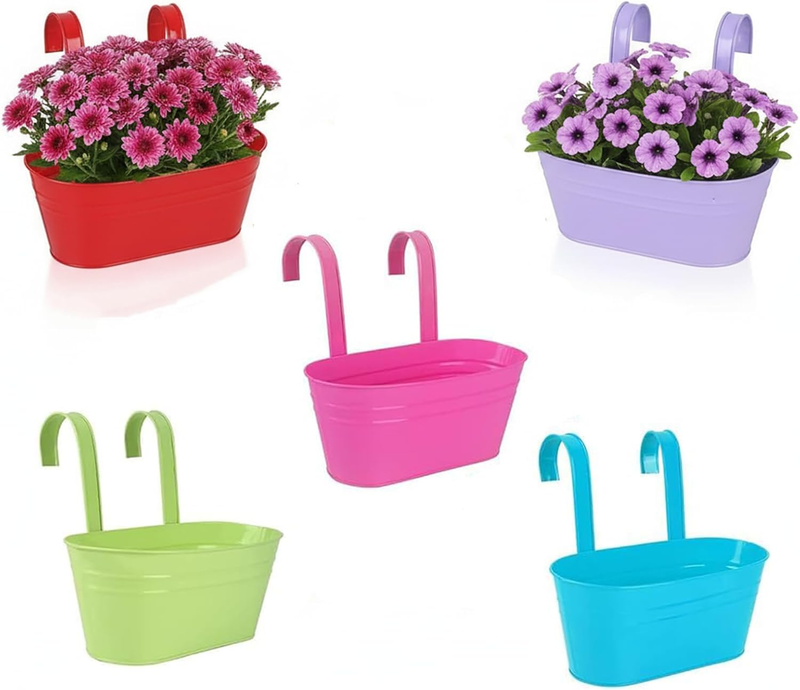 5 Pack Hanging Planter Basket with Removable Hooks, Iron Metal Bucket Hanging Pl