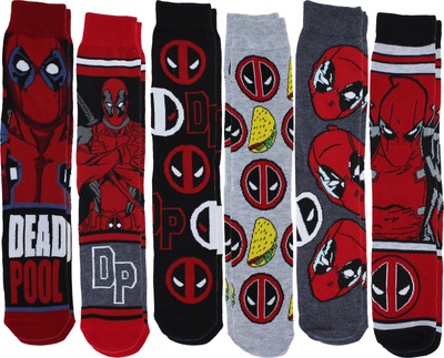 Мужские повседневные носки Marvel Comics Deadpool Collage, 6 упаковок, Размер 8-12