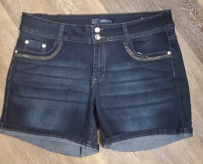 SANDPIPER DARK DENIM STUDDED JEWELED BUTTONS STRETCH JEAN SHORTS SZ 14 NWOT