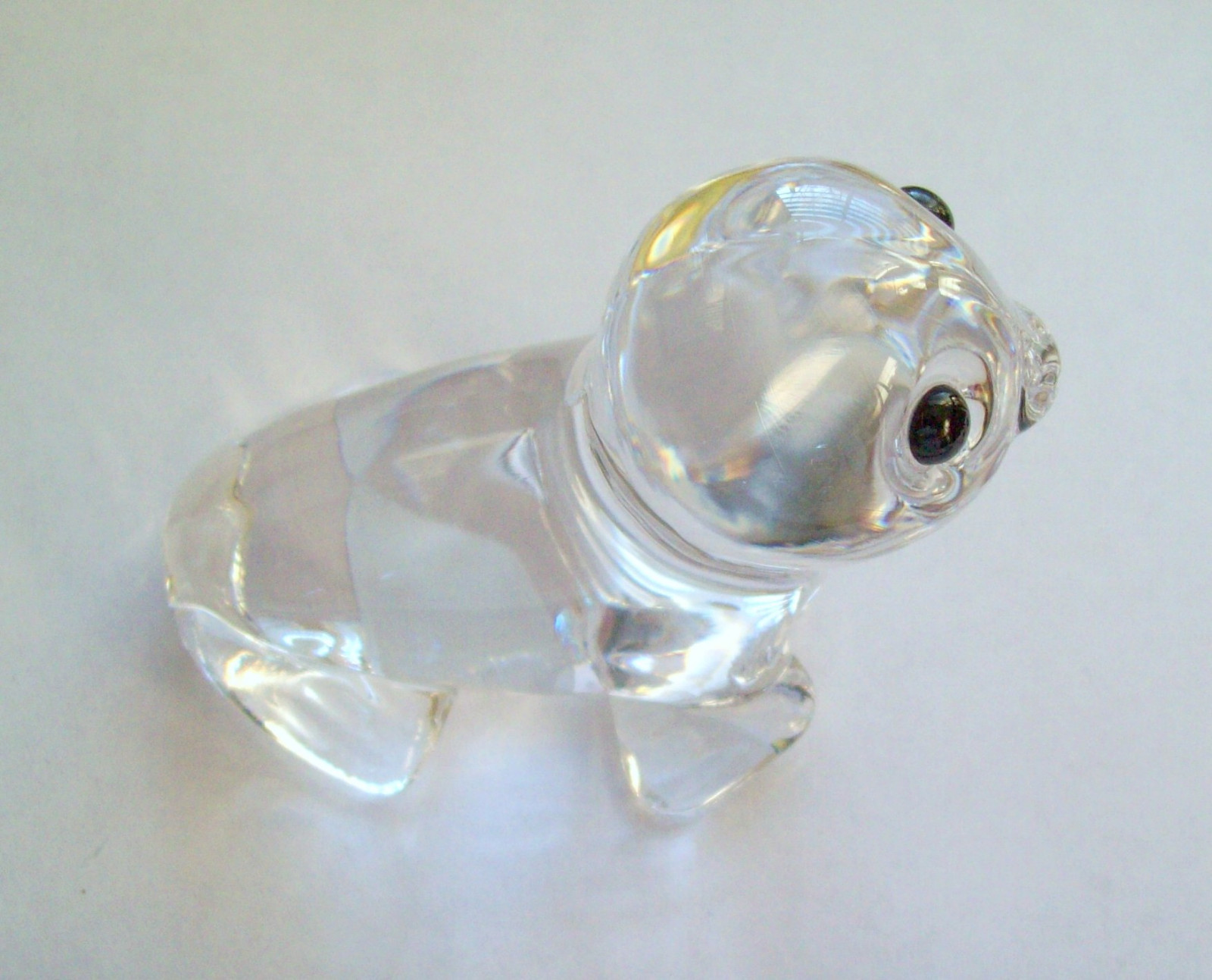 Lead Crystal Seal Paperweight Figurine with Big Black Eyes