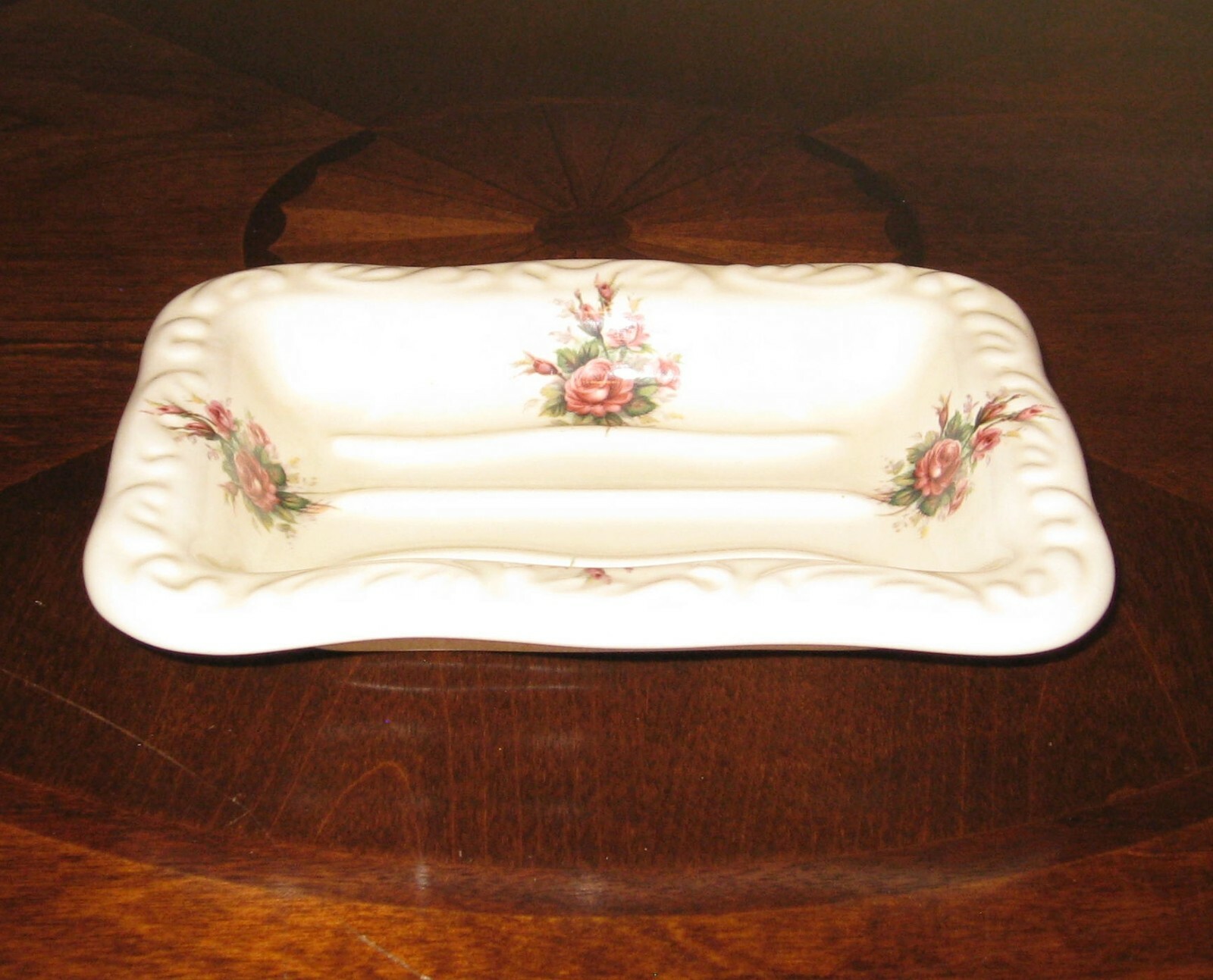 Vintage Athena California Pottery Soap Dish Ceramic Floral Roses