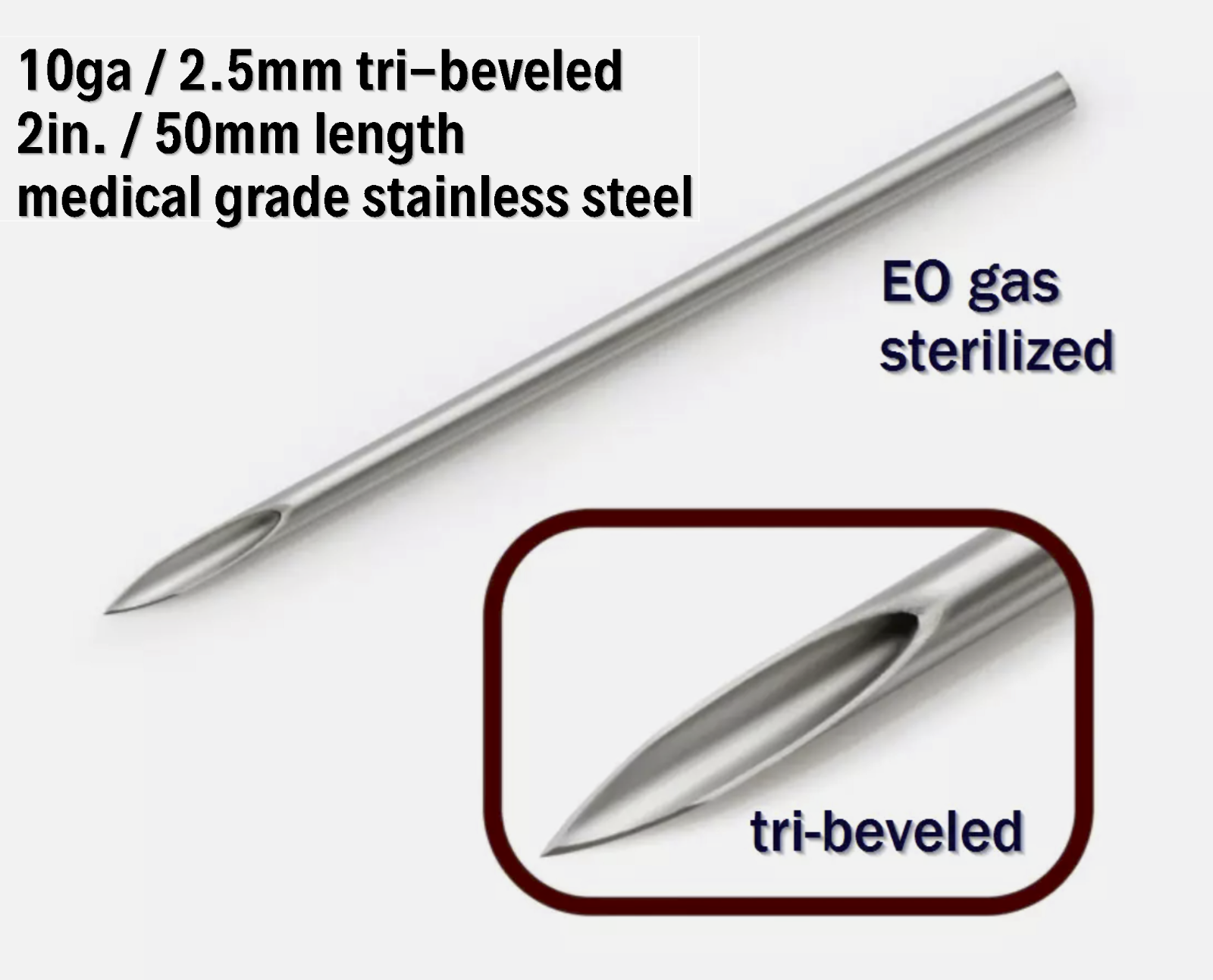 Any quantity (1+) 10 gauge body Piercing Needles EO gas sterilized