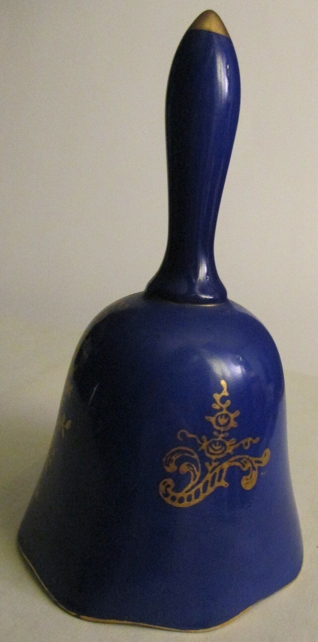 Porcelain Bell, Blue with Gold Trim, Sticker 