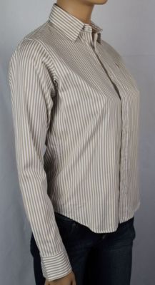Ralph Lauren TAN WHITE SLIM FIT BLOUSE SHIRT NWT