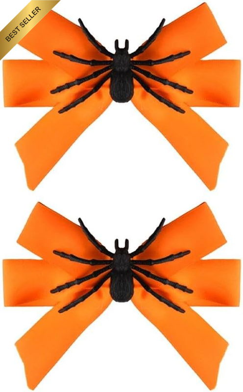 Halloween Spider Bow Hair Clip for Women Girl Goth Orange Satin Bow Barrettes wi
