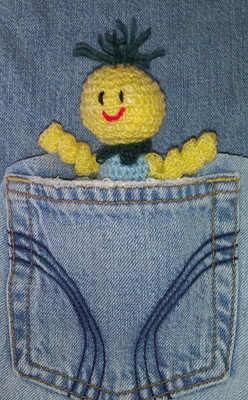 Handmade Curly Arm Rag Doll Yellow Dark Green Light Blue Multicolor Pocket Size