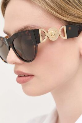 Pre-owned Versace 0ve4440u-108/3 Dark Havana Sunglasses In Brown