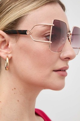 Pre-owned Gucci Gg1564sa-002-61 Gold Havana Sunglasses In Red