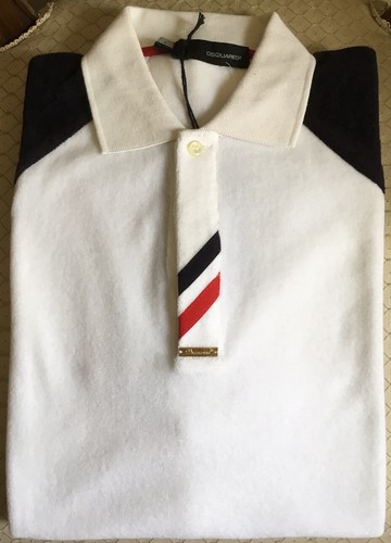 DSQUARED 2 MENS $ 895 WHITE/NAVY S.SLEEVES COTTON BLEND POLO