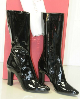 Pre-owned Tamara Mellon $995  Follow Me Patent Leather Mid Calf Black Boots Shoes 40.5