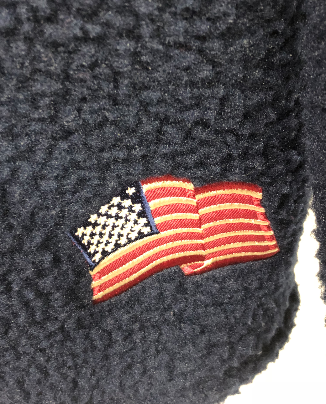 Patriotic USA Stars Stripes Flag Embroidered Fleece Jacket Coat Navy Blue Large